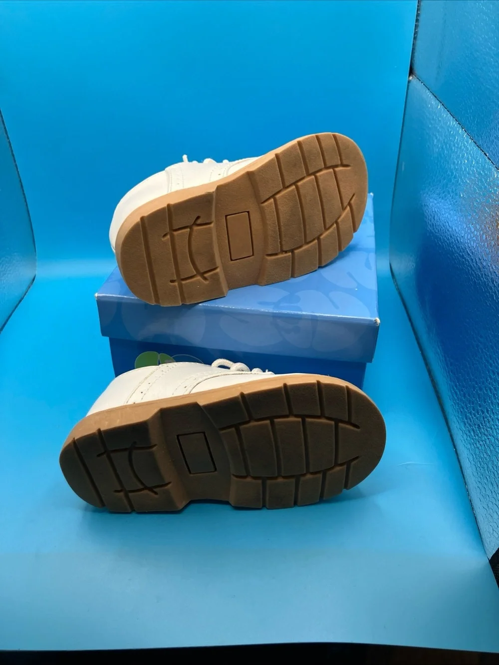 Kids White Lace-Up Casual Shoes with Tan Sole